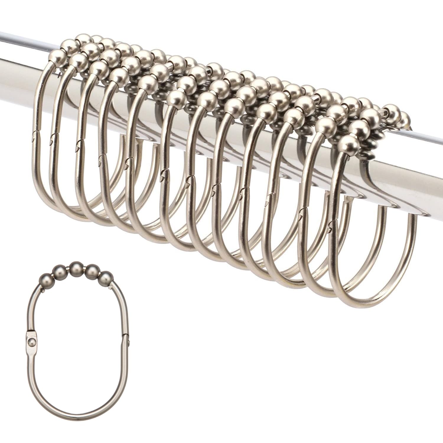 2 Lb. Depot Wide Shower Curtain Rings/Hooks Set, Decorative Oil Rubbed Bronze Finish, Easy Glide Rollers, 100% Rustproof Stainless Steel, Set of 12 Rings