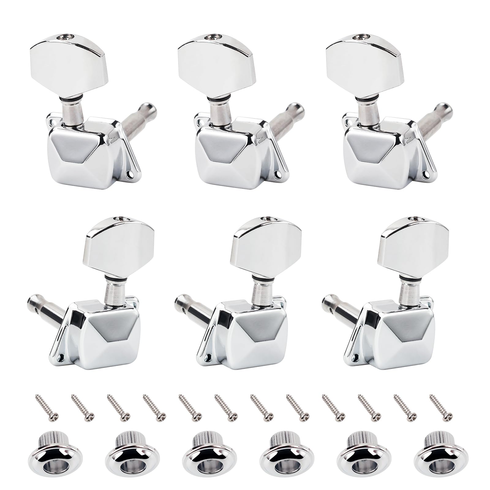 Banworks 3L3R Guitar Tuning Pegs Keys 15:1 Ratio Semi-Closed Guitar String Tuning Keys Machines with 45 Degree Fixing Tag for Les Paul LP SG Electric or Acoustic Guitar Pack of 6 JT/JXQ-13 Chrome