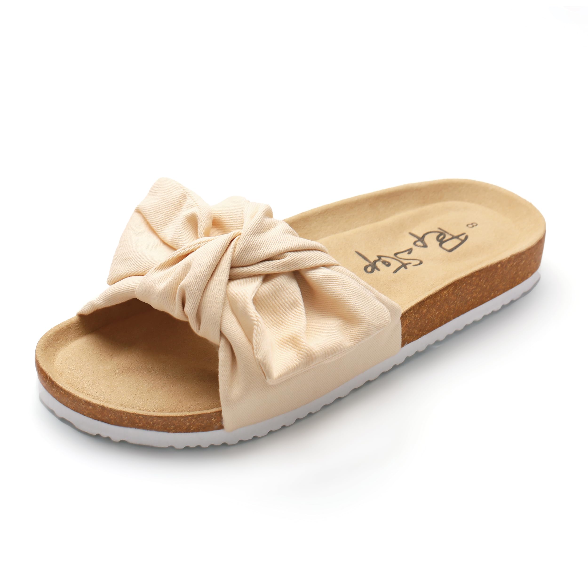 Photo 1 of PepStep Slide Sandals for Women or Ladies Dressy Summer Casual, Cute Bow Tie Knot On Top Strap, Comfy Slip On Cork Foot Bed(9,Cream)