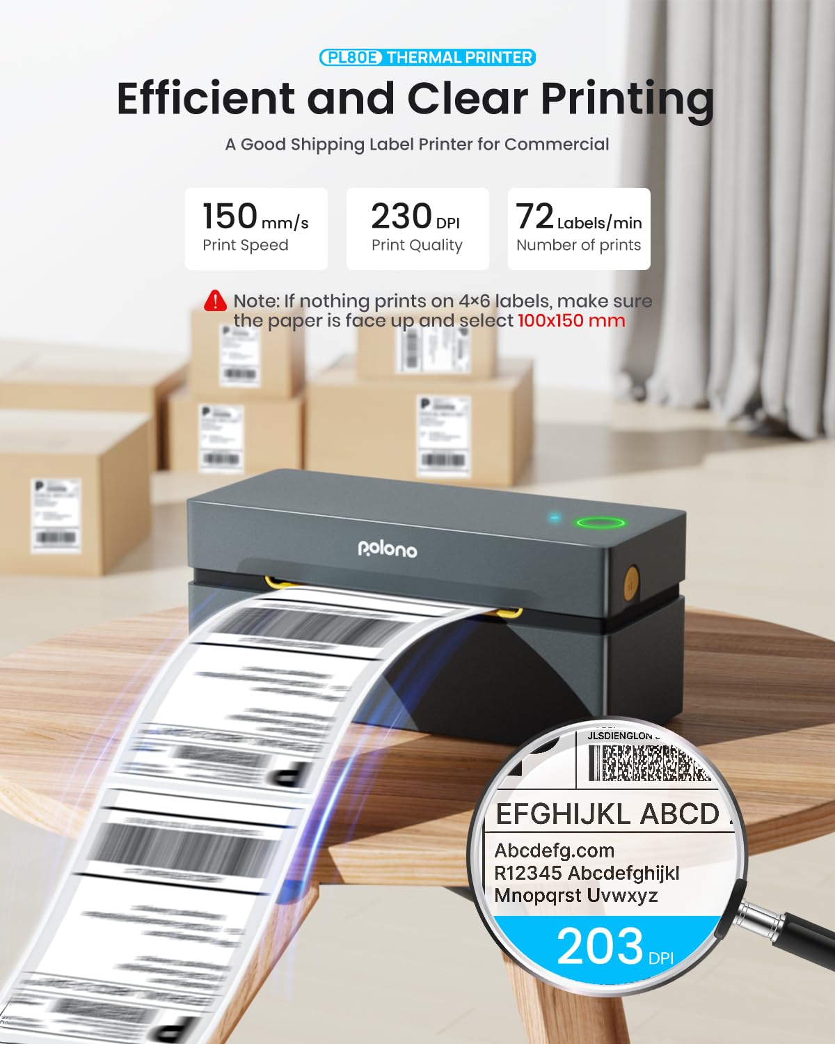 POLONO Bluetooth Thermal Shipping Label Printer, Wireless 4x6 Shipping Label Printer for Small Business, Support iOS, Android, Windows, Mac. Compatible with Amazon, Ebay, Shopify, Etsy, USPS (Grey)