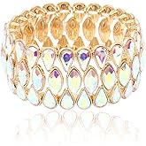 SFE Women's Wedding Party Jewelry Austrian Crystal 3 Layers Luxury Elastic Bangle Bracelet Stretch Bracelet Statement Jewelry for Brides Bridesmaids