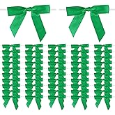 Green Ribbon Bow Decor 2.5" Premade Twist Tie Bows for Crafts Mini Bows for Gift Wrapping, Christmas, Wedding Decor, DIY Party Favors & Baking Embellishments - 50 Counts