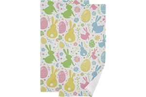 Pfrewn Easter Bunnies Eggs Hand Bath Towel Set of 2 Spring Flowers Peeps Bathroom Towel 16x30 in Soft Absorbent Guest Towels Hanging Kitchen Dish Towel Holiday Happy Easter Day Decor