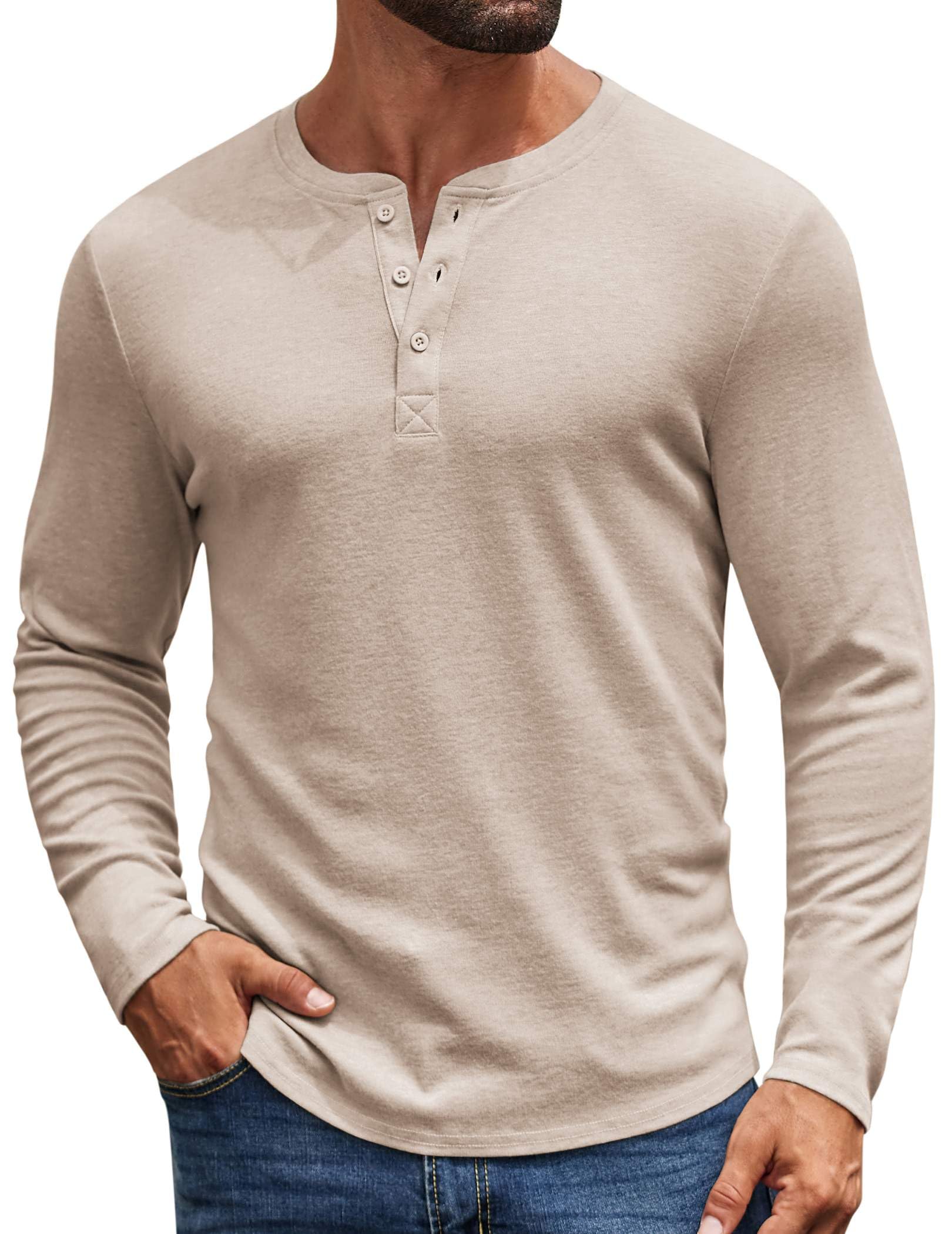 COOFANDY Mens Henley Shirts Long Sleeve Casual Pullover Shirt Fashion Button T-Shirt