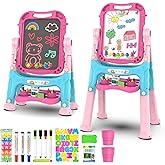 Amagoing Easel for Kids, Adjustable Standing Art Easel for Toddler, Double Chalk Drawing Board with Painting Accessories, Birthday Christmas Gift Toy for Girls 3 4 5 Years Old