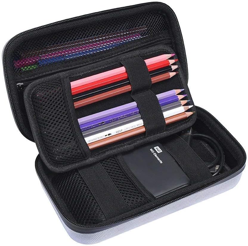 Hard Stationery 80 Slots Pencil Case,Handy Multi-Layer Large Zipper Pen Bag for Texas Instruments TI-84/Plus CE Prismacolor Colored Pencils, Color Pen, Cosmetic Brush Power Bank (Hard Silver)
