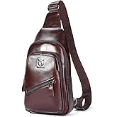 Leather Sling Bag for Men Crossbody Backpack with USB Charging Port Casual Daypack for Hiking Shoulder & Chest Bag Purse (Coffee)