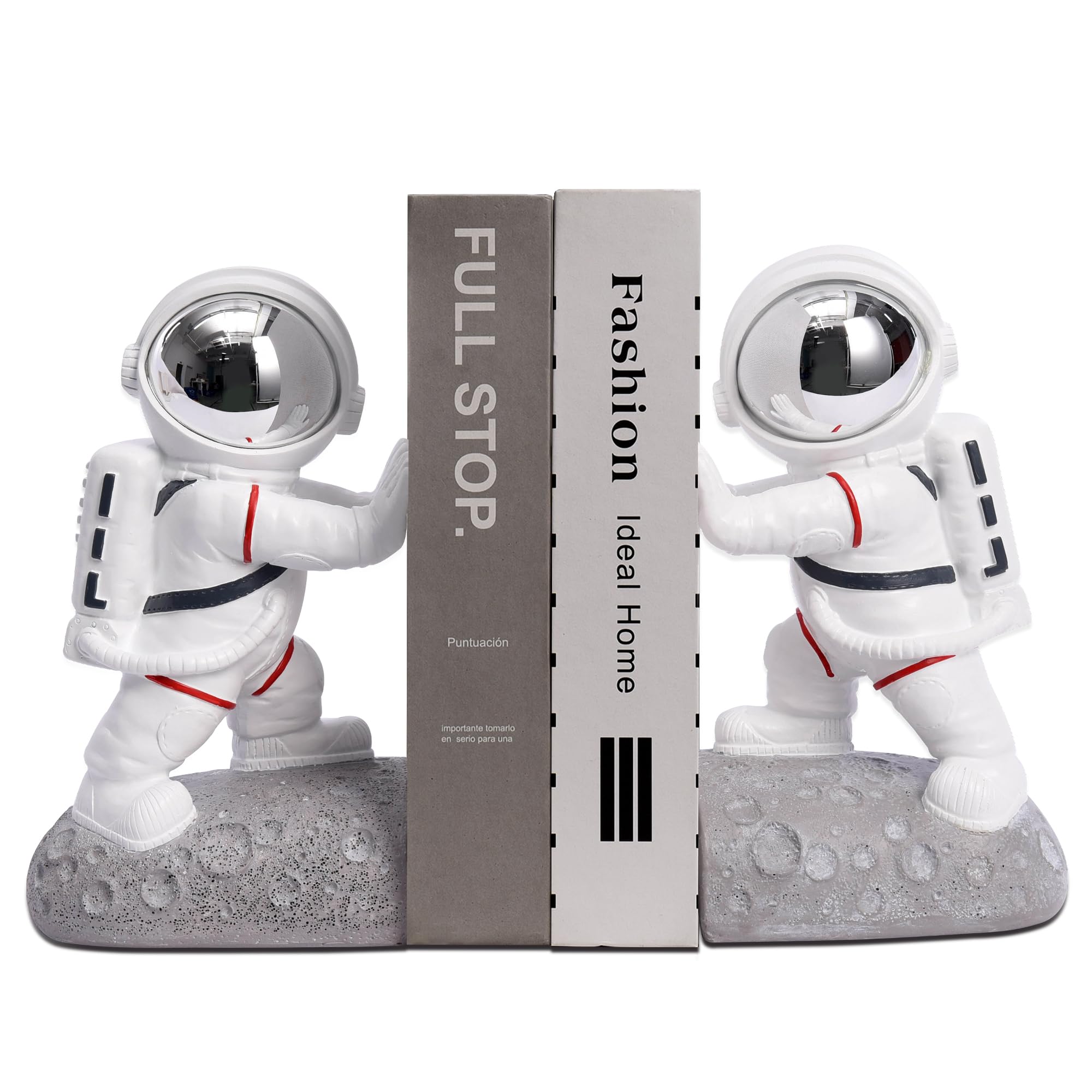 Photo 1 of ***MISSING ONE*** Kakizzy Space Theme Bookends - Astronaut Kids Book Stoppers, Heavy Duty Resin Bookends for Shelves (D-Silver Color)