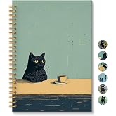 ROXMART Vintage Coffee Black Cat Spiral Notebook, Black Cat Gifts Journal, Cats Lovers Mom Lady Gifts Journal Notebook, 5.5x8.3 Inch