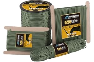 FISHLUND Paracord 550 lb, 7 Strand Type III Paracord Rope 100ft 4mm, High Strength Nylon Parachute Cord for Camping, Survival, Tactical and Hiking, Olive Green