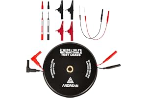 ANDRSAN 2 Wire 30 ft Retractable Test Leads with 4 mm Banana Plugs, 18 AWG Multimeter Test Leads with 4 Alligator Clips, 2 Test Probes and 2 Wire Piercing Probes, Test Lead Kit for Testing Electrical Circuits