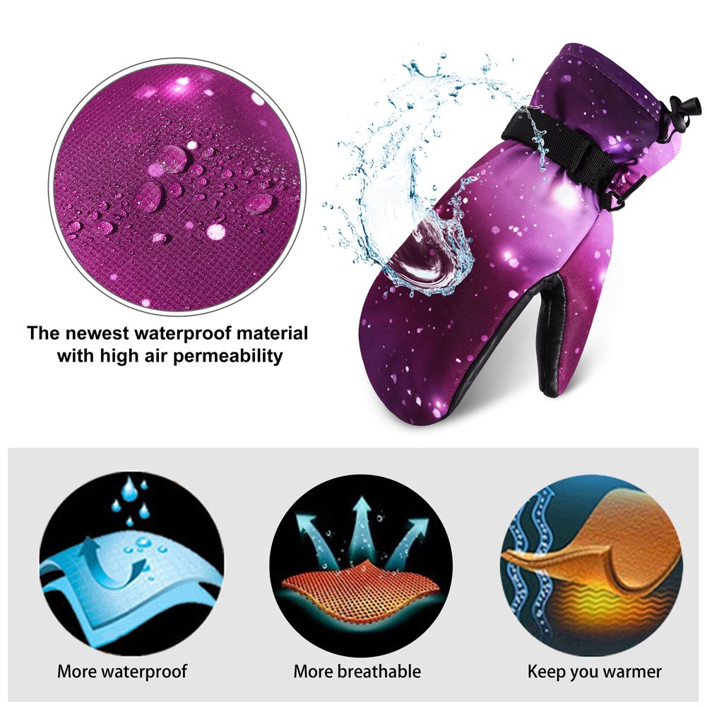 Vbiger Ski Gloves Cycling Mittens Waterproof Winter Warm Gloves (Star Pattern, L)