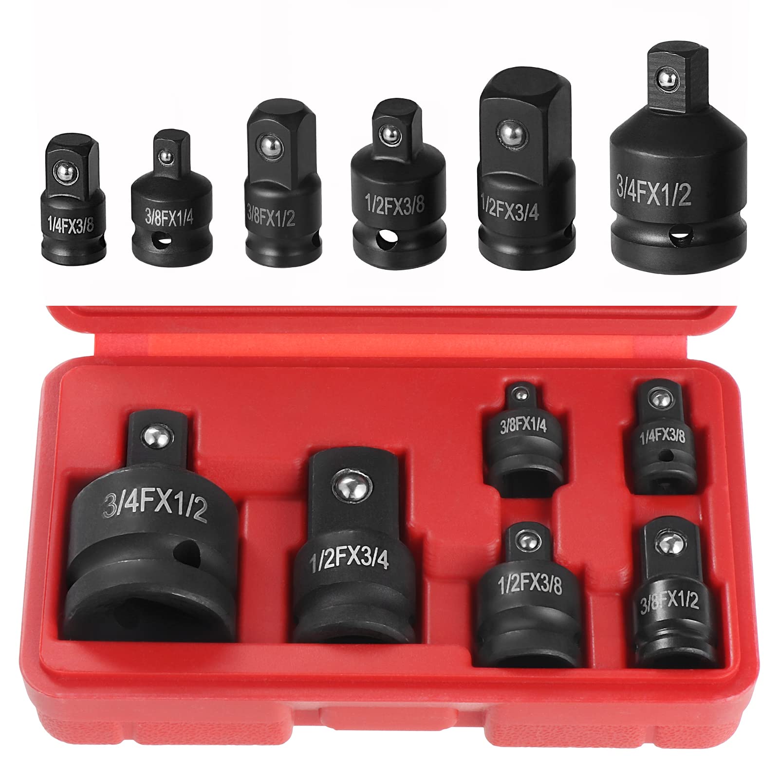 Knpwer 6-Piece Impact Socket Adapter and Reducer Set for Drive Standard Wrenches, Breaker Bar Ratchets (6, Red)