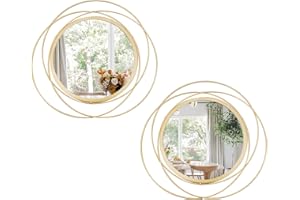 CITYELF 2 Set 13.3'' Gold Circle Mirrors Wall Decor Iron Frame Round Wall Art Hanging for Living Room/Bedroom/Bathroom/Entryway (Medium Size 13.3 inch)