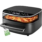 NutriChef 6 Quart Extra Large Air Fryer with 11-in-1 Cooking Presets | Extra-Large Basket Fits Up to 12&rdquo; Pizza | Adjustable Temperature 450F &amp; Timer Range | Dual Heat Source Technology | Grey