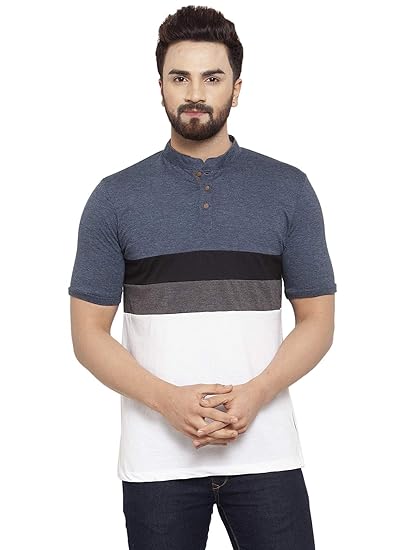 Buy Kalt Men S Half Sleeves Mandarin Collar Cotton Blend T Shirt
