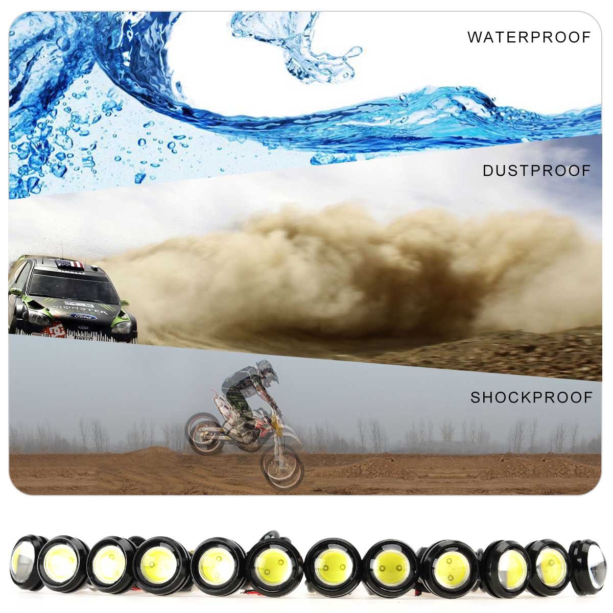 KAWELL 12 Pack Universal High Power White 9w LED Eagle Eye Bumper DRL