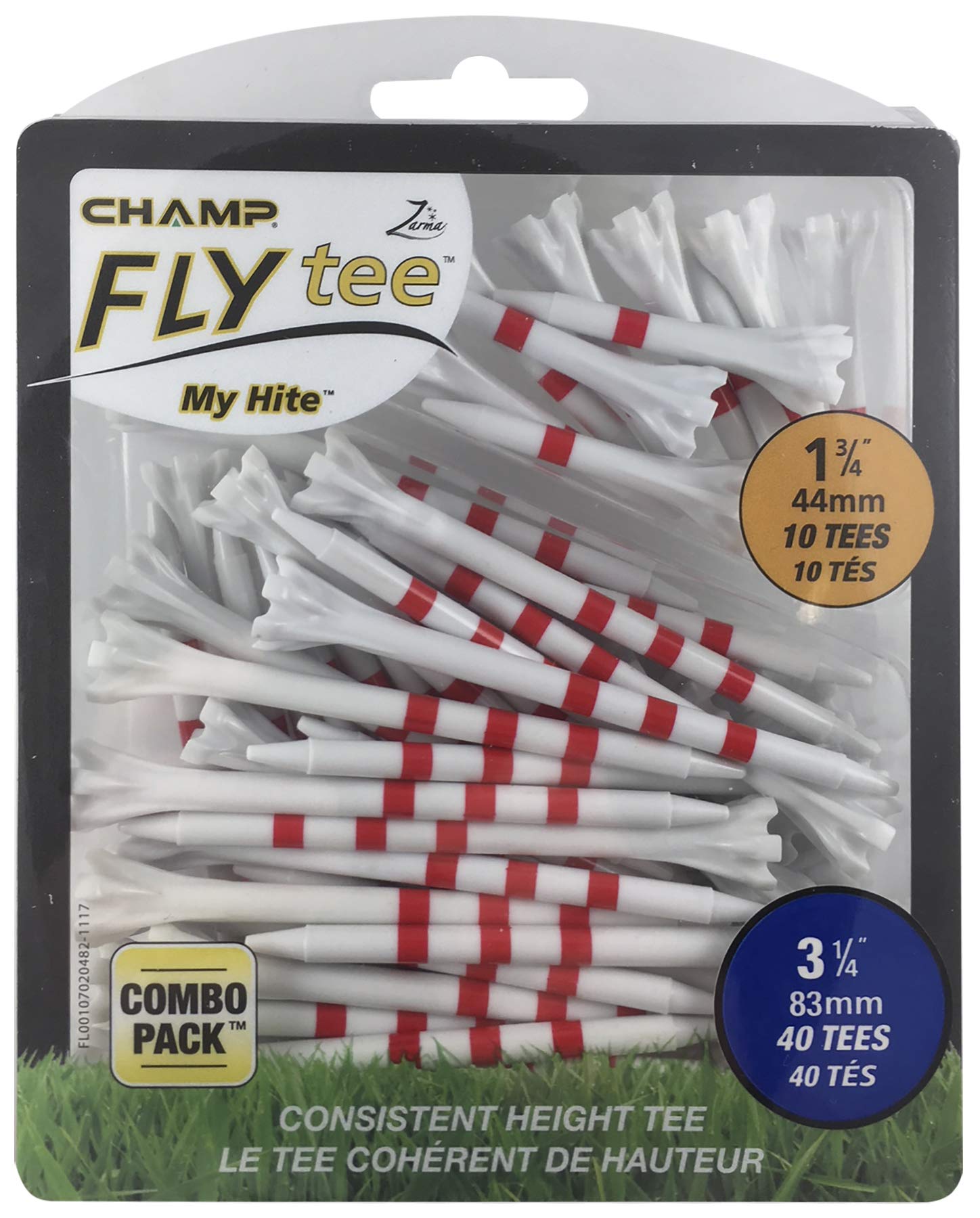 Champ My Hite Flytees - Golf Tees - 40x 83mm & 10x 44mm, Red / White