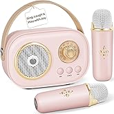 PRUNUS C20 Mini Karaoke Machine,Valentines Day Gifts for Her Him Kids Mens,Portable Bluetooth Speaker with 2 Wireless Microphone for Boys Girls 3-12+ Years Old Birthday Party Pink