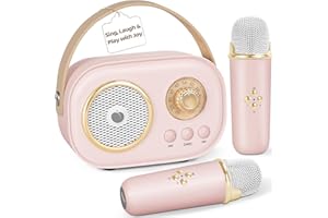 PRUNUS C20 Mini Karaoke Machine Portable Bluetooth Speaker with Wireless Microphone 6 Sound Modes for Adults&Kids Birthday Home Farmily Friends Party Gifts for Girls Boys Friends-Pink