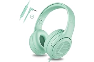 awatrue Kids Headphones for School Toddler Wired with Microphone Plug in Bulk Boys Headset Girls 3+ Year Old Green