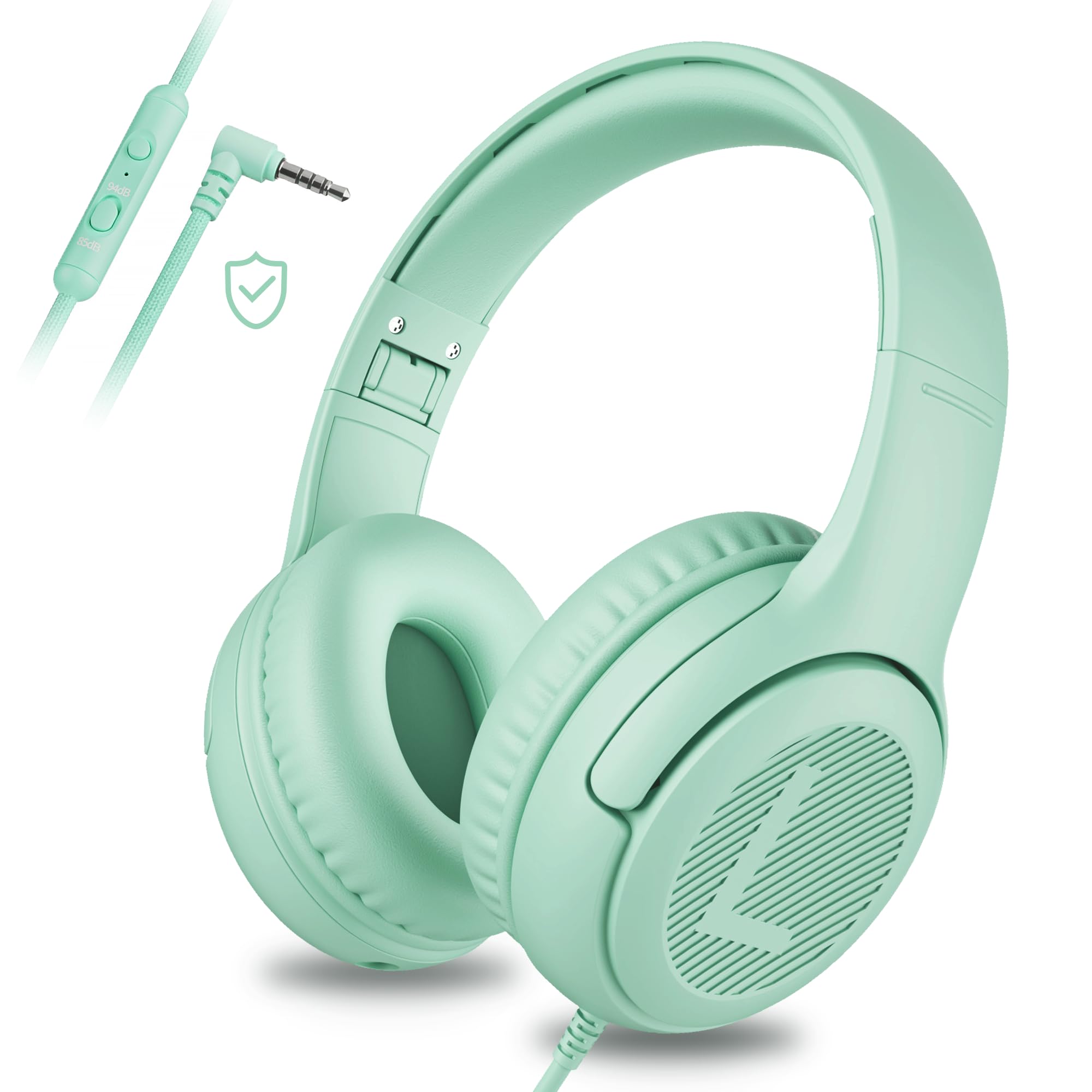 Kids Headphones for School Toddler Wired with Microphone Plug in Bulk Boys Headset Girls 3+ Year Old Green