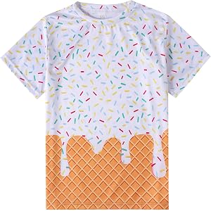 Ice Cream T Shirts for 5-14 Years Boys Funny 3D Graphic Tees Tops | Lightweight Breathable Mesh, Gentle Skin Feel, Moisture W