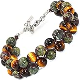 COLORFEY Authentic Tiger Eye Stone Bracelet for Men, Handmade Mens Bracelet Premium Tiger Eye Dragon Bloodstone Bead Bracelets Double Wrap, 7.5" Energy Tiger Eye Crystal Stone Jewelry for Men Women