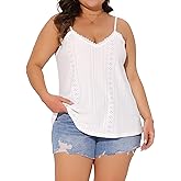 Agnes Orinda Plus Size Women's Summer Eyelet Jersey Cami V Neck Casual Sleeveless Hollow Basic Camisole Tops