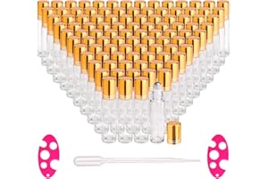 inice 100 Pack,10ml Roller Bottles for Essential Oils Applicator Clear Glass Bottles Stainless Steel Roll On Ball for Daily Care