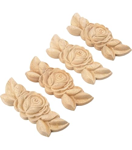 Applique Sculptée En Bois Style Européen - 29x8x2 Cm - Pour Décorer Armoires, Lits, Portes - Finition Beige