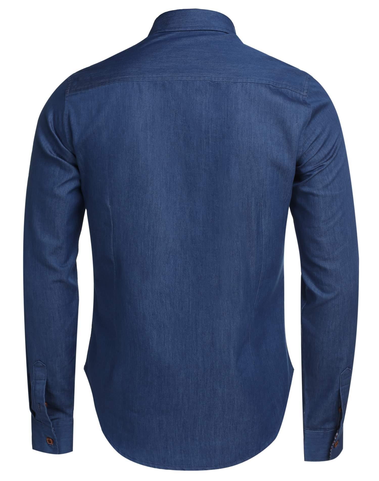 Coofandy Chemise Homme Coton Manche Longue Col Italien Décontracté Casual Bleu Foncé Taille L