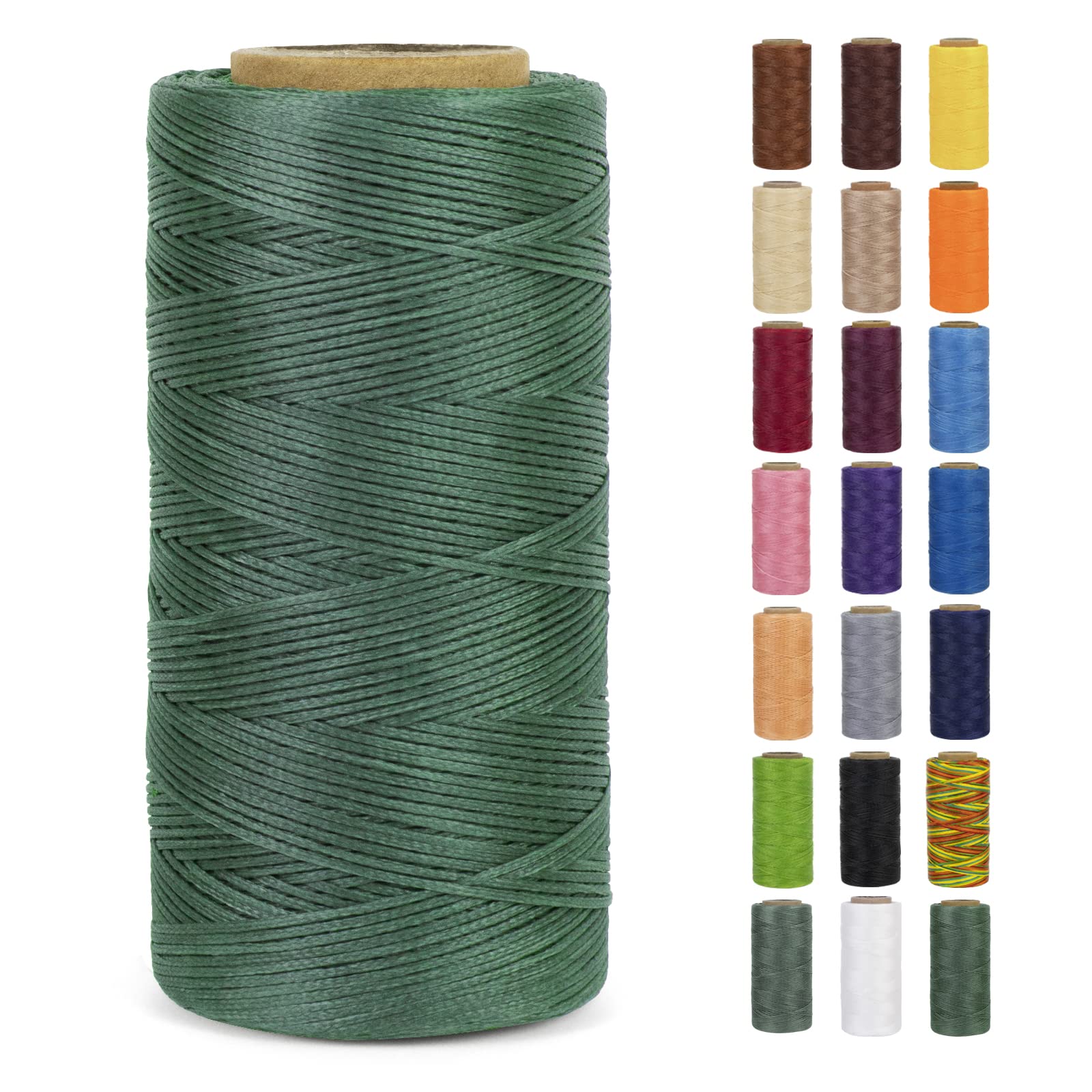 LEREATI Waxed Thread, 284 Yards 150D 0.8mm Leather Sewing Thread Flat Waxed Cord, Leather Repair Weave String for Leather Stitching Sewing, Bookbinding, Bracelets, DIY Crafts (Green)