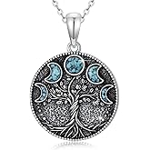 Tree of Life Necklace 925 Sterling Silver Turquoise Moon Phase Necklace Antique Tree of Life Pendant for Women Family Tree Pendant Jewelry for Mom Wife Grandma
