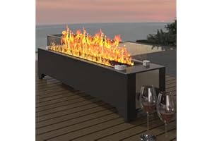 MELLCOM Tabletop Propane Fire Pit - 31.5 in, 40,000 BTU Rectangle Table top Fire Pit, Bowl w/Wind Glass Shield & Crystal Stone, Suitable for Outdoor, Patio, Balcony, Black