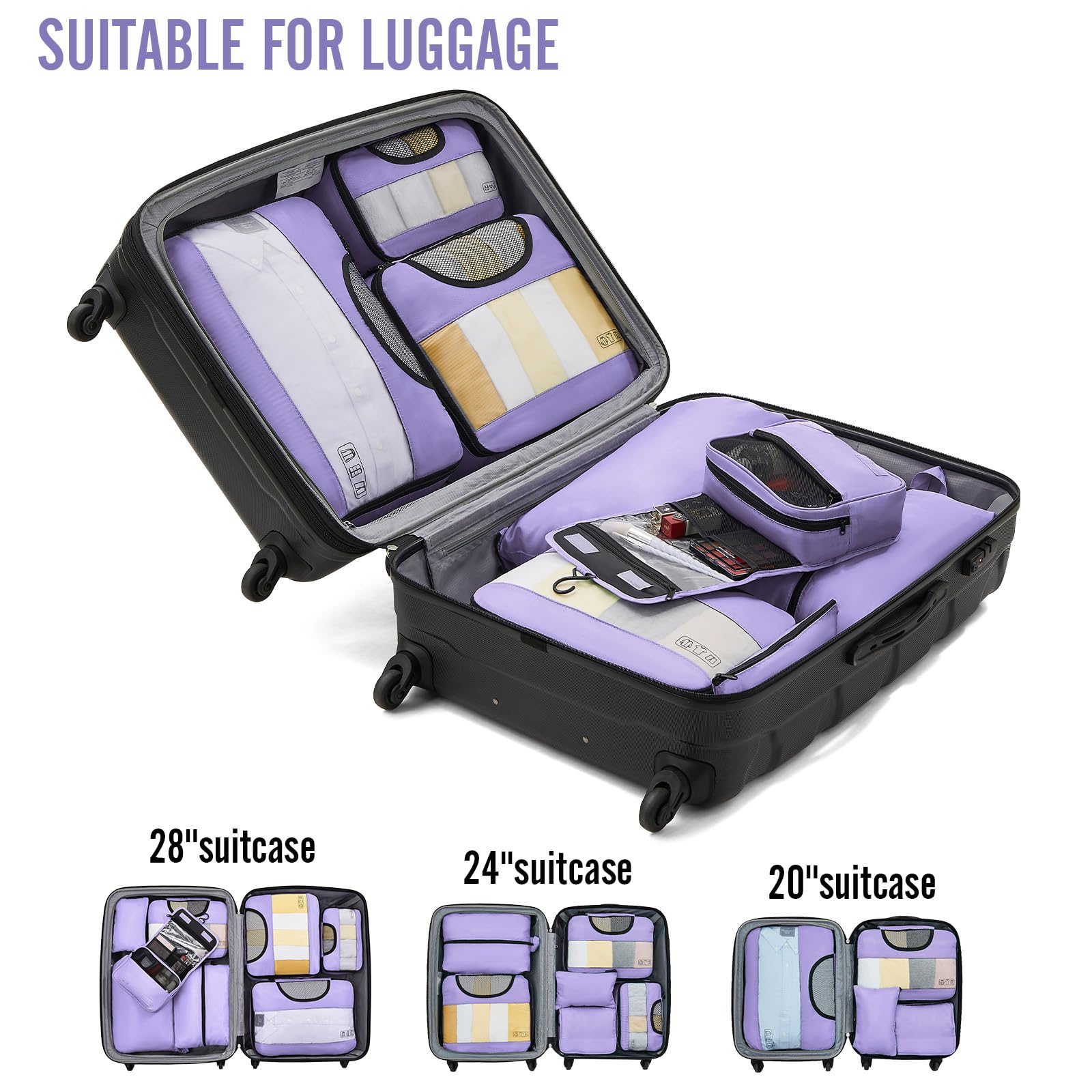 Veken 8 Set Packing Cubes for Travel Essentials, Suitcase Organizer Bags in 4 Sizes, Carry-On Luggage Accessories with Large Laundry & Hanging Toiletry Bag, Must-Have for Airplane, Road Trip & Camping