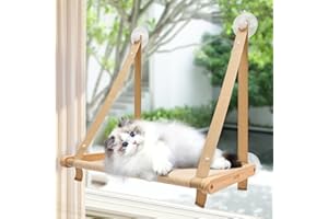CATISM Cat Window Perch - Foldable Cat Hammock for Window, Soft Seat Machine Washable, Solid Wood Frame, 4 Suction Cups, Cats Window Hammock Load Weight Up to 40lbs
