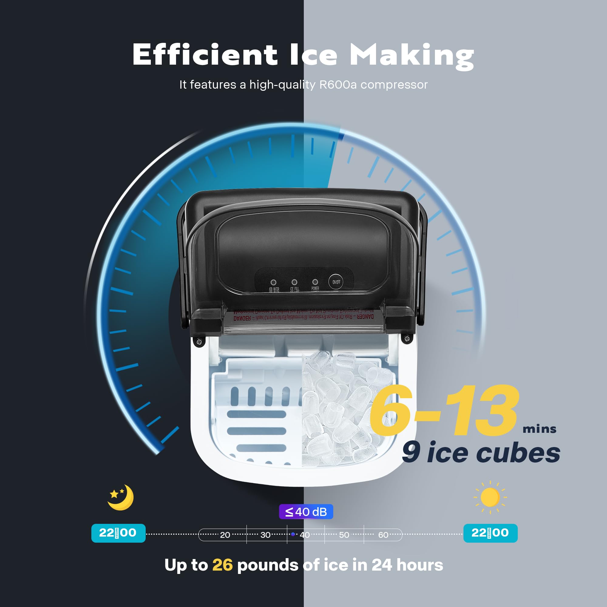 VIVOHOME Countertop Ice Maker with Handle 26lbs/Day 9 Ice Cubes in 6 Mins Portable Ice Maker Machine 10 Ice Bags and Self Cleaning Ice Cube Maker Black