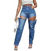 YOOTIKO Women's Baggy Jeans Y2K High Waisted Cutout Straight Leg Stretchy Boyfriend Denim Pants Streetwear
