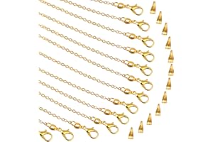 PP OPOUNT 30 Pack 18 inch Necklace Chains Gold Plated Necklace Bulk Cable Chain Bulk Cable Chain with Pinch Clasp Bails Dangle Charms for Jewelry Making