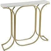 Suzanne Slim Metal Console Table with Faux Marble Top, Gold Finish