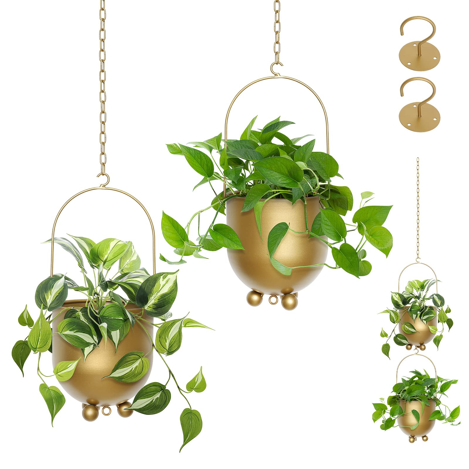 Photo 1 of AceList Boho Gold Metal Hanging Planters, Set of 2 with Hooks & Chains - Versatile Wall & Ceiling Plant Hangers for Indoor/Outdoor Décor