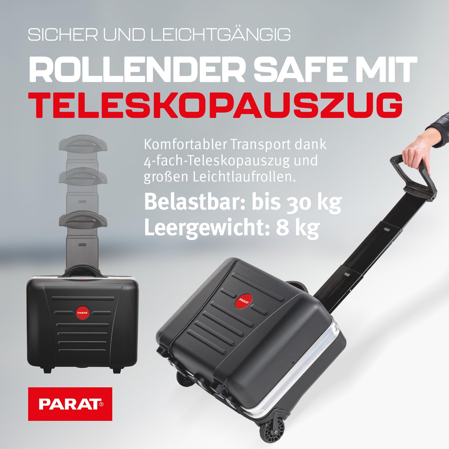 PARAT CLASSIC KingSize Roll neo CP-7 | Werkzeugkoffer leer für 60 Werkzeuge | Inkl. BASIC Roll-Up Case 8 | Rollkoffer mit CP-7 Halterungen | Bodenschale & Dokumentenfach | mit Teleskopauszug & Rollen 5