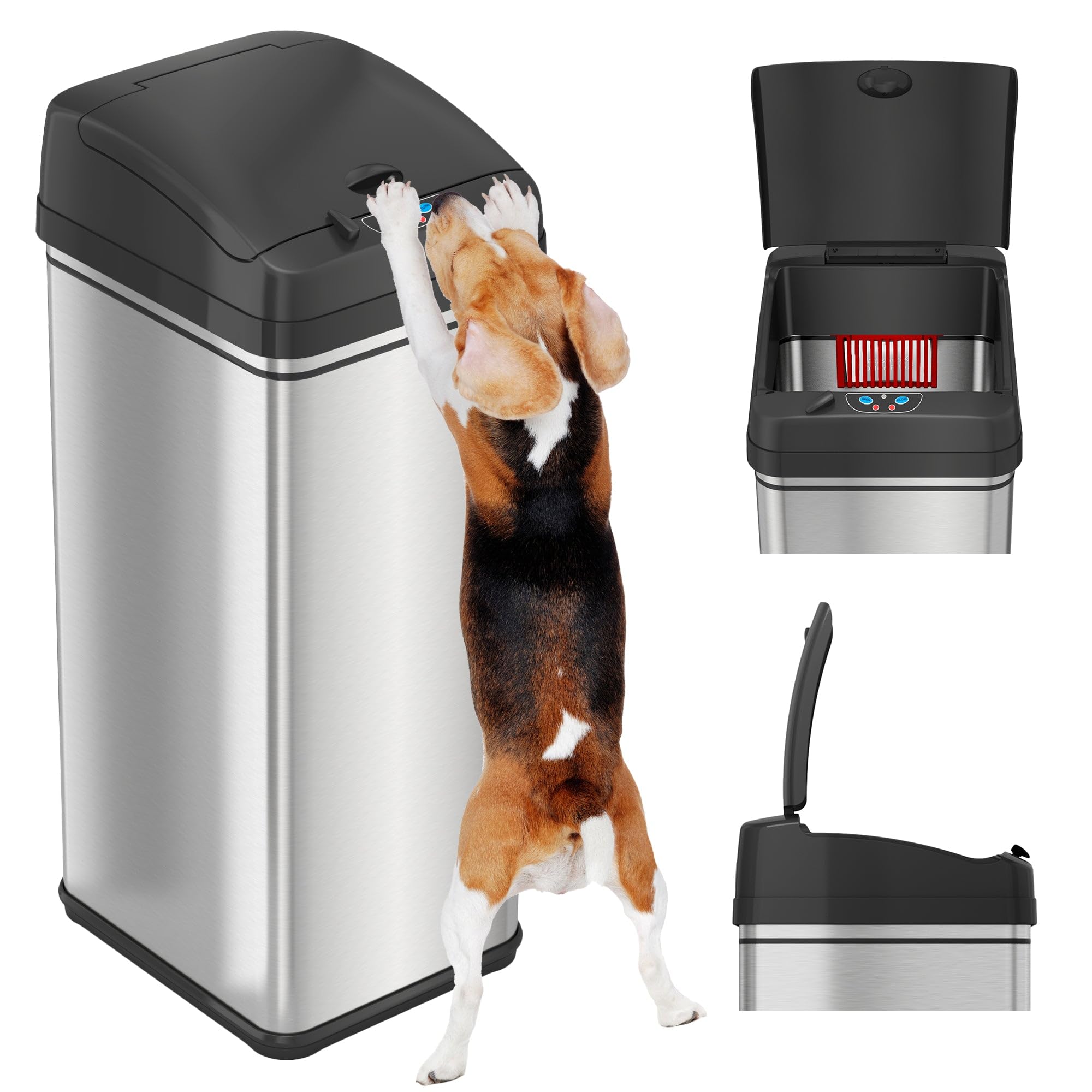 Photo 1 of ***Factory seal***

iTouchless 50 Liter / 13 Gallon Sensor 2.0 Dog-Proof Kitchen Trash Can with Lid Lock and AbsorbX Odor Filter, Touchless Lid, Stainless Steel Garbage Recycling Bin for Kitchen, Home, Office, Business