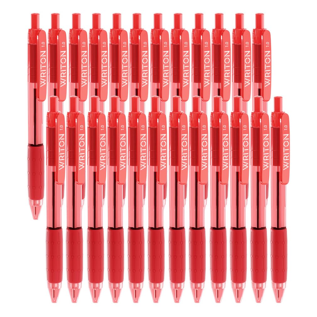Photo 1 of Writon Retractable Ballpoint Pens, Comfort Grip, 1.0mm Medium Point, Red Ink, 24 Pack