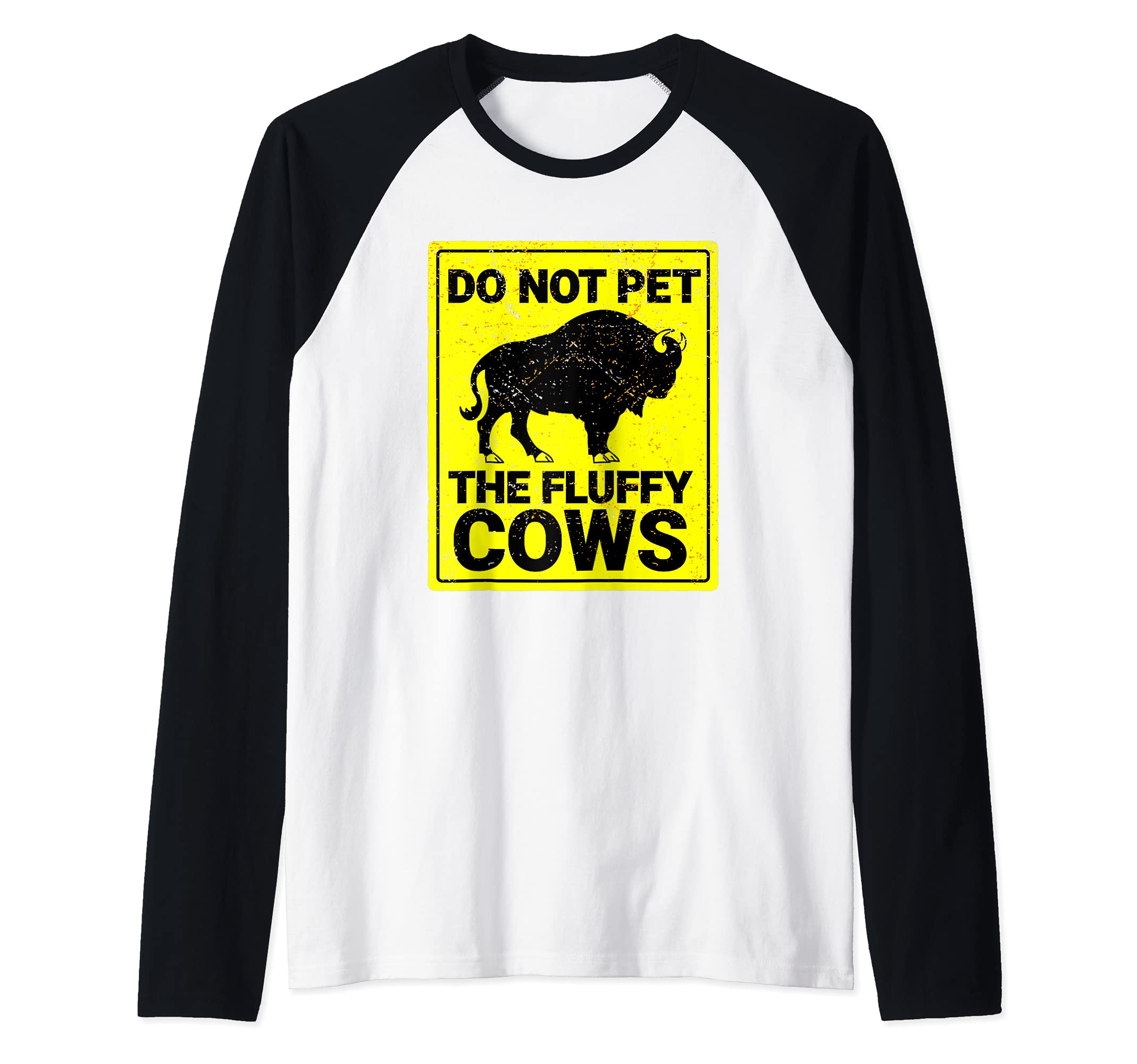 Do Not Pet The Fluffy Cows Funny Bison Halloween Raglan Baseball Tee