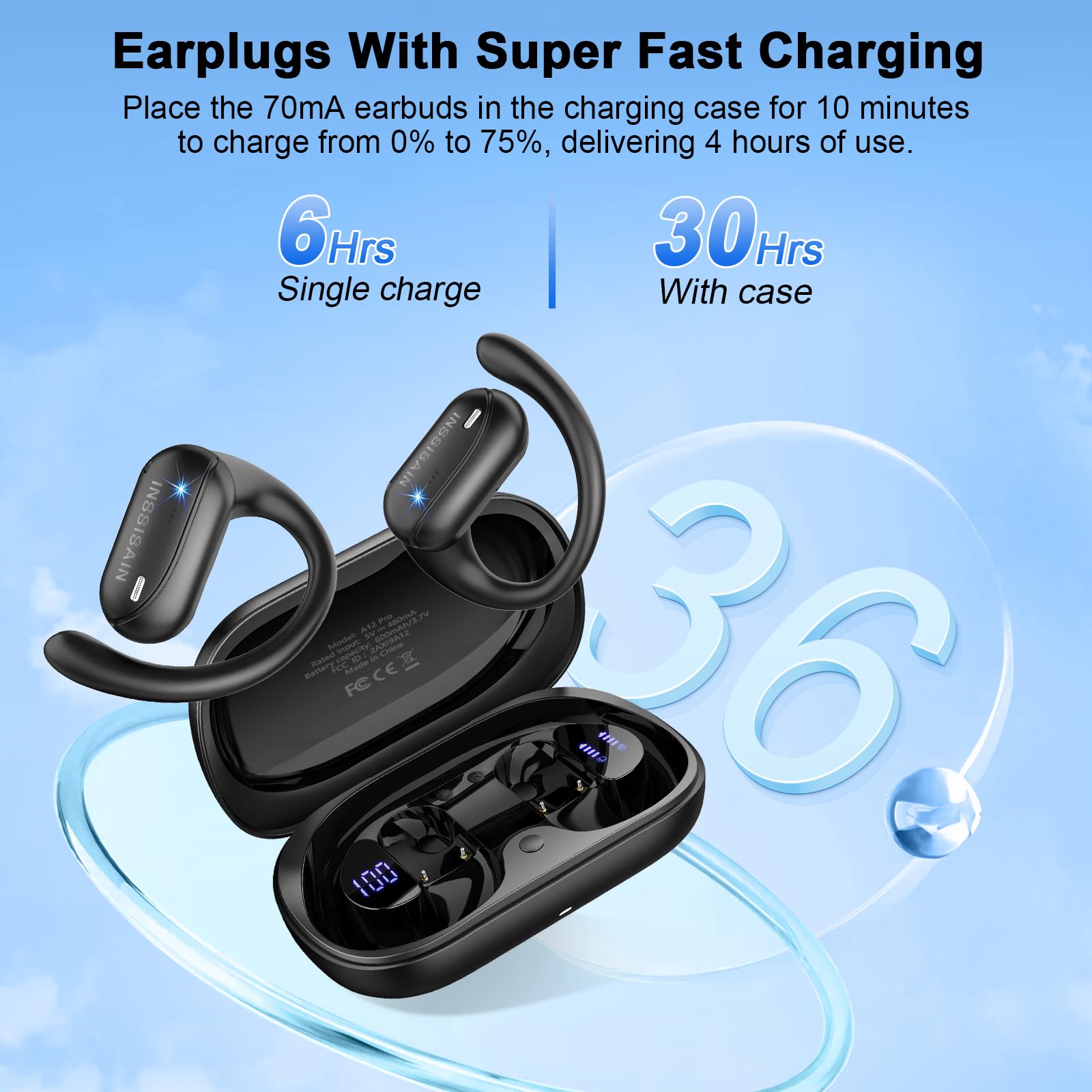 AI Translation Earbuds Real Time 164 Languages & Accents, Audifonos Traductores Inglés Español, IPX7 Waterproof & 10-Min Fast Charge, Bluetooth 5.4 Open-Ear Translator Earbuds for iOS/Android