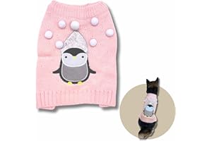 PAWCRATEAN Cute Sweater for Dogs and Cats Soft Flannel Pet Outfit Warm and Cozy Animal Hoodie Small to Large Pet Clothes for Halloween Parties and Everyday Wear (Small, Pink Pinguin)