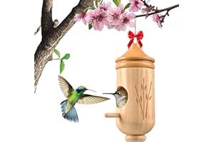 JULKTLLI Hummingbird House, Solid Wood Hummingbird Houses for Outside-Exquisitely Handcrafted Birdhouse with Bow and Jute String Hanging Kit, Durable Garden Decor, Perfect Gardening Gift (Style-B, 1 Pack)