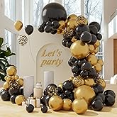 Black and Gold Balloon Arch Garland Kit, 102Pcs Gold and Black Confetti Balloons for Birthday Shower Graduation New Year Theme Party Decorations
